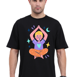 Unisex Oversized Yoga Illustration T-Shirt – 180 GSM Cotton | Relaxed Fit